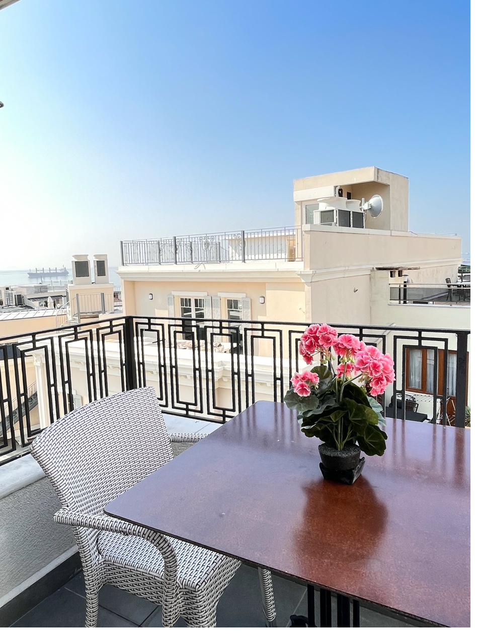 Balcony with sea view from close-up angle